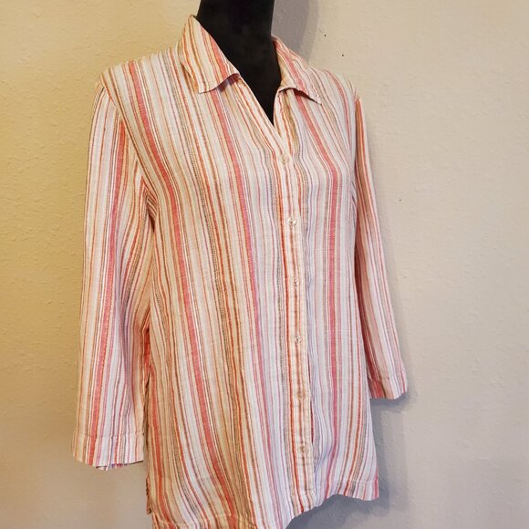 JM Collection Top Button Down 3/4 Sleeve 100% Linen Women's Blouse Size 14. - Picture 2 of 13